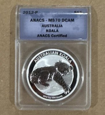 Moneda de plata 2012-P Australia Koala 1 oz 0,999 MS70 DCAM ANACS Foto 1 de 2