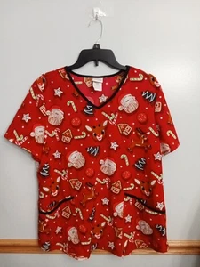 Rudolph The Red Nosed Reindeer Red Santa Scrub Top Size L - Picture 1 of 13