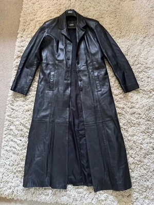 Abrigo largo completo de cuero suave genuino negro Stunning Arms talla UK16 excelente  Foto 1 de 4