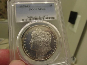 PCGS UNDERGRADED 1878-CC MORGAN DOL PCGS MS 62 DEBE SER PL BLANCO Y NEGRO - Imagen 1 de 7