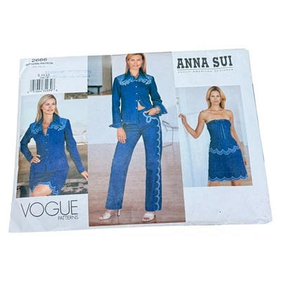 Vogue Sewing Pattern 2666 Anna Sui Size  8 10 12 Jeans Pants Top Dress Uncut Foto 1 de 4