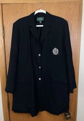Polo Ralph Lauren Embroidered Crest Wool Blazer Jacket Women’s Sz 20 Made In USA - Image 1 of 4