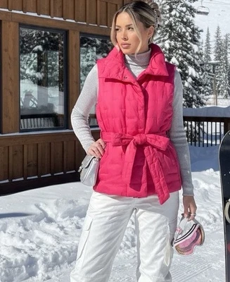 VTG Women's Talbots Red Goose Down Blend Quilted Belted Vest Sz L Ski 90’s Y2K - Image 1 of 4