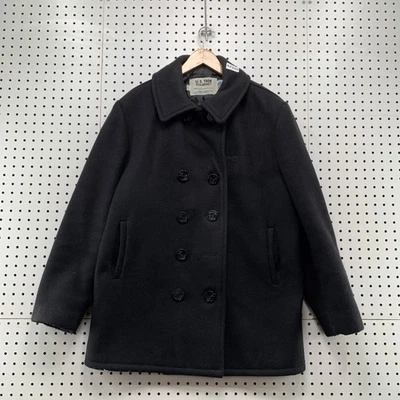 VTG US NAVY Schott Mens Peacoat Wool Size 42 Black Union Made - Image 1 of 4