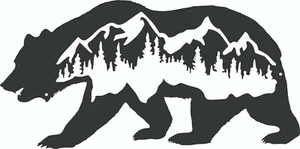Bear with Mountain Scene Metal Wall Art Hanging Home Decor Cabin Camping Black G - Picture 1 of 6