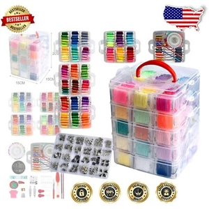 Comprehensive 301 Piece Embroidery Floss Set with 5-Tier Organizer Box & Tools - Picture 1 of 9