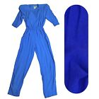 Carol Anderson Jumpsuit Womens 9/10 Blue Long Sleeve V Neck Button Front