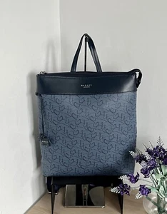 Radley Iconic Black & Denim Blue Dog Print Ziptop Backpack Rucksack - Picture 1 of 20