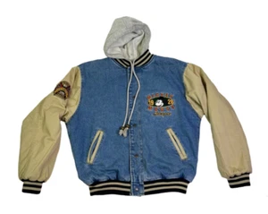 Vintage 90s The Disney Store Mickey Mouse 1928 League Denim Varsity Jacket Small - Picture 1 of 12