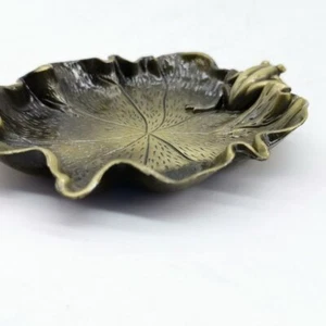Antique bronze collection antique Brass lotus leaf shape pure copper ashtray - Picture 1 of 9