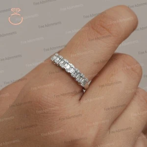 GSI natürlicher Diamant massiv 14k Weißgold Ring Handarbeit Baguette Ring Schmuck Neu - Bild 1 von 9