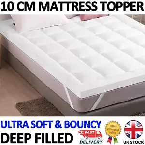 10cm Deep Mattress Topper Luxury Soft Hotel Quality Microfiber All Sizes 4" Inch - Picture 1 of 11
