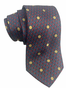 LANVIN PARIS Mens Necktie Size 100% Silk Navy Gray Polkadot Gold Coins 60'/3.5'' - Picture 1 of 11