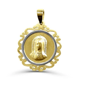 14 KT zweifarbige goldene Jungfrau Maria Gesicht wundersame Medaille Unsere Liebe Frau von Guadalupe - Bild 1 von 1