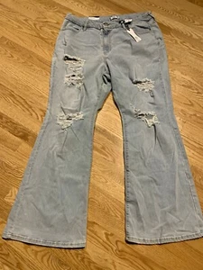 Rue+ Womens Flare Jeans 24 NEW Curvy Distressed Ripped High Rise Light Wash - Picture 1 of 10