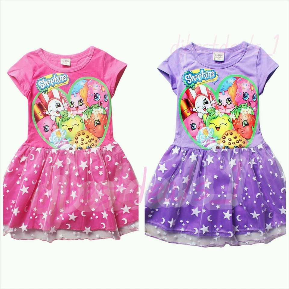 2016 fofo quente novo infantil menina desenho animado estampa SHOPKINS manga curta leve com vestido  - Imagem 1 de 1