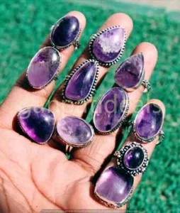1000pcs Lot Amethyst Gemstone Rings Lots 925 Sterling Silver Plated Jewelry - Picture 1 of 8