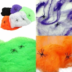 Stretchable Spider Web Spooky Halloween Decorations Prop Green Orange Purple Web - Picture 1 of 6