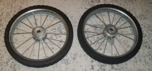 2 HARD RUBBER VINTAGE WIRE RIMS FOR CART WAGON- TRICYCLE WHEELS - Picture 1 of 8