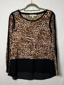 Michael Kors Langarmshirt Animal Print mit transparentem hohem niedrigen Saum Größe M - Bild 1 von 11