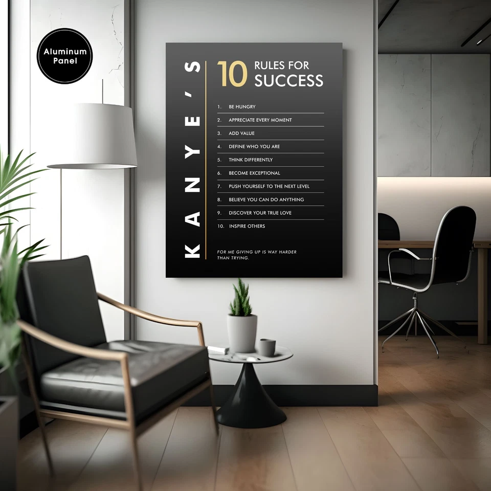 Kanye West, 10 Regras para o Sucesso, Arte de Parede Motivacional, Decoração de Escritório, Parede de Escritório - Imagem 1 de 1