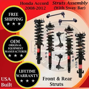 Monroe OEM Front & Rear Strut W/ Sway Bar For 2008-2012 Honda Accord Lifetime Wa - Picture 1 of 21