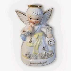 Napco January Birthday Angel Figurine Spaghetti Trim Original Sticker Vintage - Picture 1 of 11