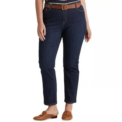 Pantalones de mezclilla Lauren Ralph Lauren tiro medio pierna recta súper elásticos enjuagados oscuros 22W nuevos con etiquetas Foto 1 de 4
