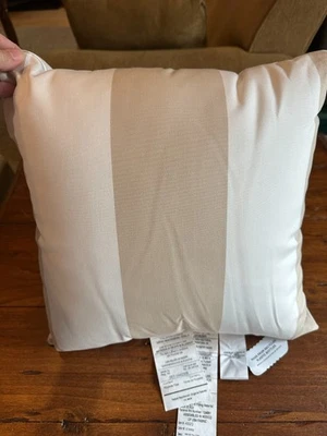 Pottery Barn Sunbrella Awning Striped Outdoor Pillow Linen Sand 18" Sq New - Image 1 of 4