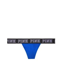 Victoria's Secret PINK Logo Thong Panty Blue Blaze - Picture 1 of 1