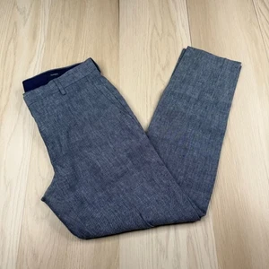 NUEVO CON ETIQUETAS J. Pantalones de vestir cónicos Crew Thompson para hombre azul jaspeado lino puro talla 30x30 - Imagen 1 de 13