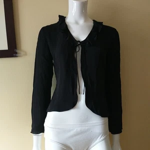 Ann Taylor Blouse Top 4Petite Black 100%Silk Ruffle Ties Flare Sleev Classic New - Picture 1 of 9