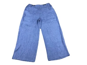 Ralston Zuka Women's XL Wide Leg Slit Blue 100% Linen Lightweight Pockets - Picture 1 of 8