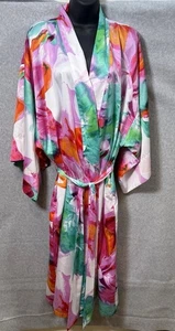 Natori Floral Kimono Sleeve Open Front Waist Tie Robe Size L - Picture 1 of 8
