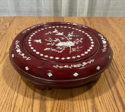 "DE COLECCIÓN CHINO PALO DE ROSA CON TABURETE/SOPORTE/MESA CON INCRUSTACIONES DE MADRE DE PERAL 13""" Foto 1 de 4