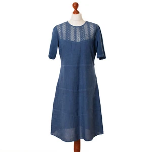 Damen 120% Lino Blau Kurzarm Leinen Kleid Größe IT 44 / D 38 6437 - Bild 1 von 8