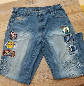 UNK NBA Denim Patched Jeans Basketball Embroidered Patches NBA Men's Size 42 - Picture 1 of 16