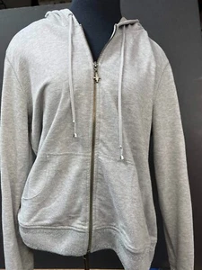 SUDADERA CON CAPUCHA GRIS BRILLO HILO BLING en Puños Cintura y Capucha Flor de Lay Cremallera Talla Lg - Imagen 1 de 12