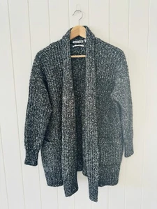 Country Road Alpaca Wool Blend Cardigan Size S Black White Pockets Chunky Knit - Picture 1 of 10