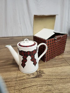 Artia Tartan Plaid Bow Christmas Holiday Beverage Server Teapot With Box - Picture 1 of 7