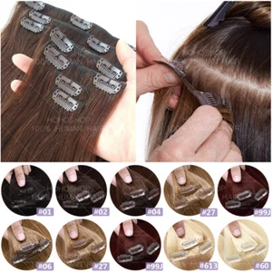 Extensiones de cabello humano 100 % real Remy 8 piezas 18 clips cabeza completa larga EE. UU. - Imagen 1 de 34