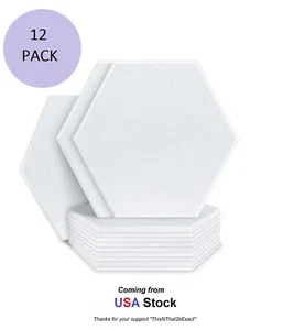 12PK Hexagon Acoustic Foam Panels Beveled Edge Sound Proof Studio 14x12 White - Picture 1 of 9