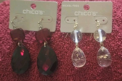 2 prs. Pendientes colgantes Chicos 1 tono dorado transparente manchado, 1 lágrima roja NUEVO Foto 1 de 2