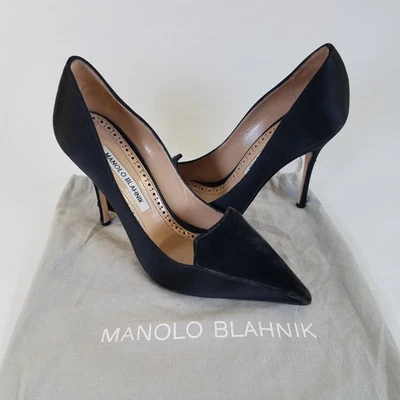 Туфли-лодочки Manolo Blahnik черные бархатные атласные на каблуках размер 36 4 дюйма мешок для пыли размер 6 США - Изображение 1 из 4