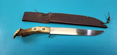 Cuchillo de cazador hecho a mano personalizado 14,5" asta de ciervo corazón pomo + funda TR604 Foto 1 de 4