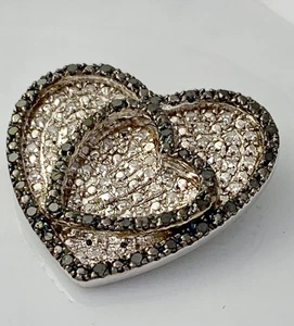 Sterling Silver Olivia White & Black Diamond Heart Pendant - Picture 1 of 12