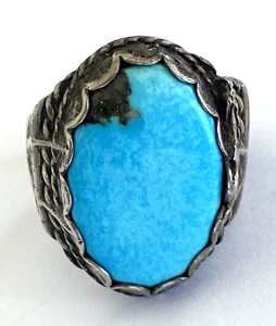 Vintage Turquoise Native American Men's Ring 18.4 gr Sterling 925 Size 10 - Picture 1 of 14