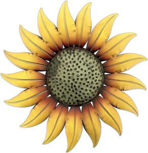 14" Bright Yellow Metal Sunflower Wall Decoration, Indoor/Outdoor, by Mayrich