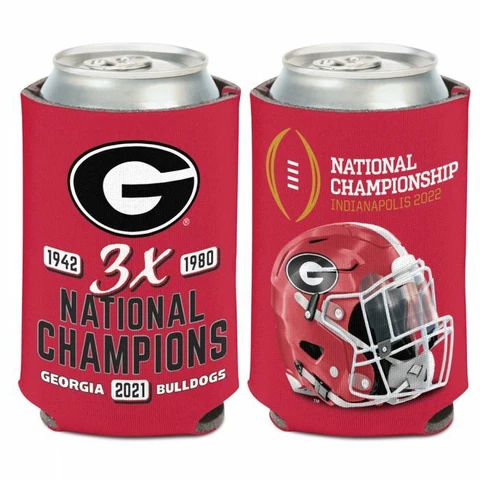 GEORGIA BULLDOGS 3X NCAA NATIONAL CHAMPIONS 2 SIDED CAN COOLER COOZIE HOLDER Cover