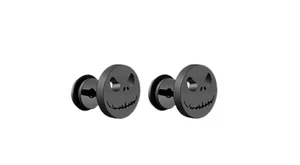 Black Stainless Steel Jack Skellington Stud Earrings New - Picture 1 of 2